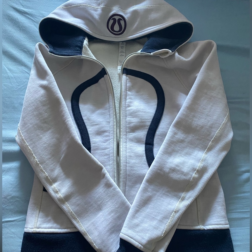 lululemon athletica Cream and Navy Hooded Full-Zip Sweatshirt